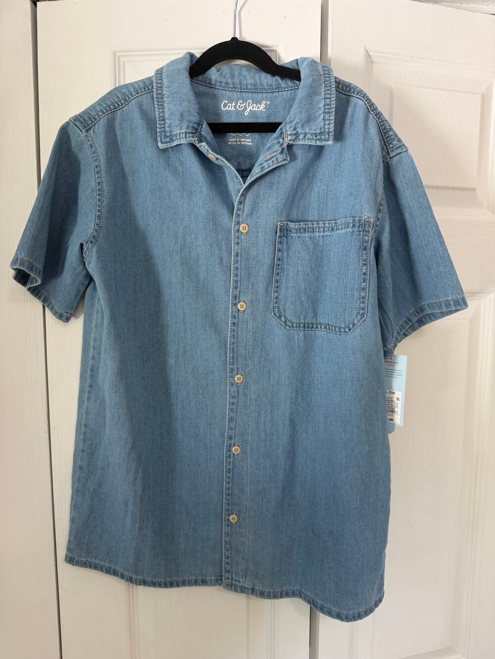 Cat & Jack - Boys - Short-sleeve denim button-down - Size XL 14 NWT